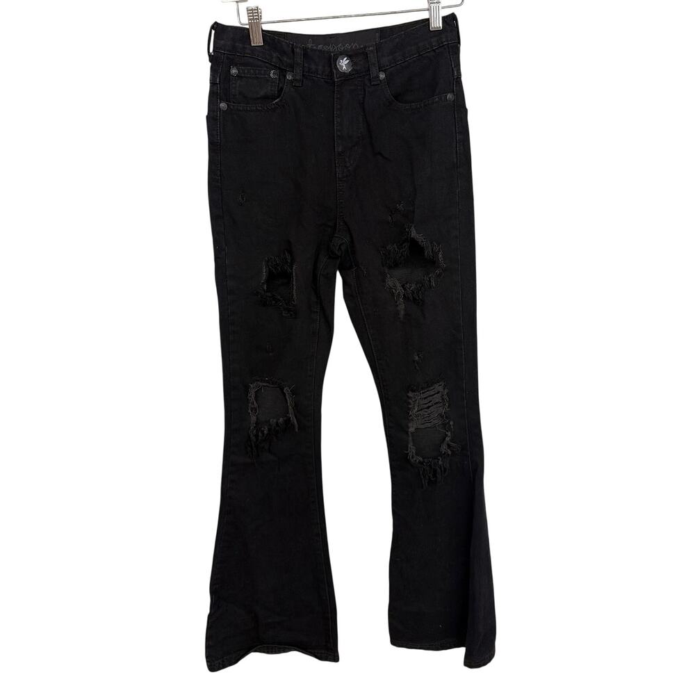 NWT One Teaspoon 24 Black High Rise Bell Bottom Flare Leg Distressed Denim Jeans